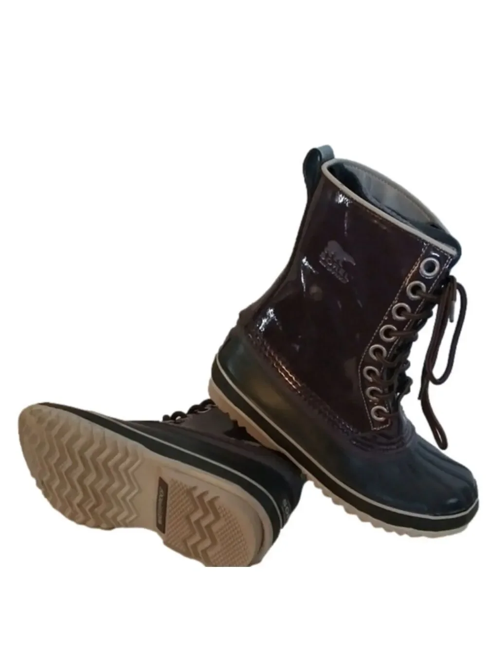 Sorel Purple Handcrafted Natural Rubber Round Toe Lace Up Mid Calf Duck Boot